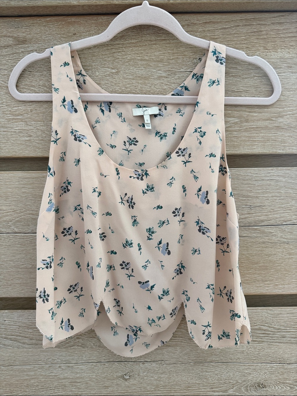 Joie lovely Peach Pink Floral Scallop-Hem Tank